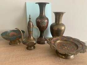Kovové - tepané - indické vázy, misky