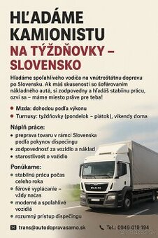 🚚 HĽADÁME KAMIONISTU – BANSKÁ BYSTRICA (BB)