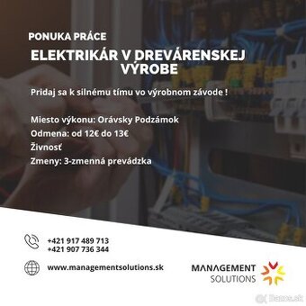 elektrikár-v drevárenskej výrobe