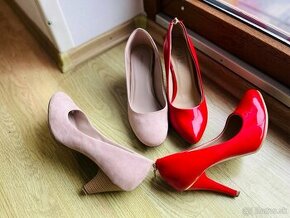 topánky/obuv - pohodlné červené a staroružové lodičky  č. 38