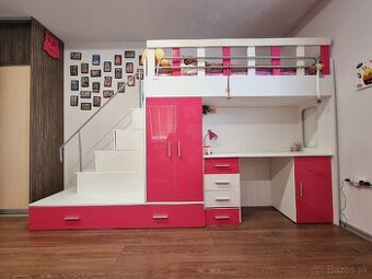 Detská poschodová posteľ- set s nábytkom a s 2 posteľami