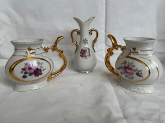 Porcelánové dekoračné vázičky – 2 sady (3 + 2 kusy)
