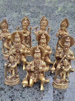Bronzové sošky Hanuman, Krišna a ženské bohyne (10 ks)