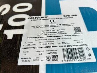 Polystyrén expandovaný, polyform EPS 100, rozmer dosky 500/1