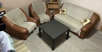 Rozkladací kožený gauč s kreslami