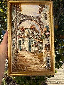 Olejomaľba ulička v zlatom ráme