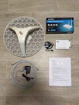 Mirkovlná anténa Mikrotik LGH 5 + WiFi router Netis