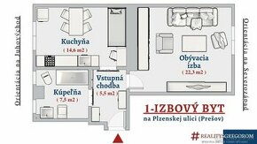1-izbový byt, Plzenská ul., 50 m2, na 1. pos., po ČR