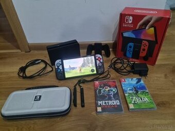 Predám Nintendo Switch OLED (červeno-modrý) + 2 hry + príslu