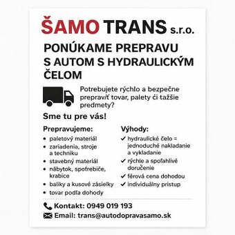 Ponúkame prepravu s autom s hydraulickým čelom LC