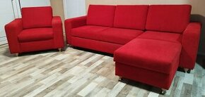 rohova rozkladacia cervena sedacka, 152x237 cm+ kreslo