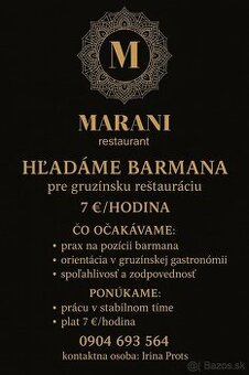 Prijmeme barman-ka