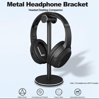 Luxusný hliníkový stojan pre náhlavné slúchadlá – čierny