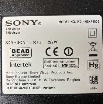 Diely z TV SONY Bravia KD65XF9005