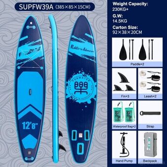 Paddleboard 385cm, 230kg, dvojmiestny, 3 plutvy
