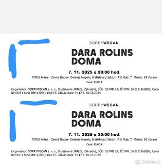 2x listok na sedenie - 1+1 Dara doma 7.11