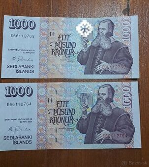 Island/Iceland 1 000Korún 2čísla po sebe