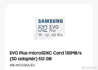 Predám pamäťovú kartu Samsung 512GB