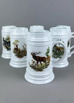 Sada pivných korbelov, NOVÁ, poľovnícky porcelán