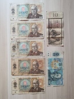 Staré československé bankovky 10KČS a 20KČS