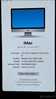 iMac 27 2017 Retina 5K, i7, 16GB, Radeon Pro 580, 2TB