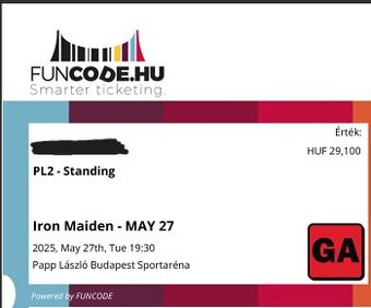 Predám 2 lístky na Iron Maiden (BUDAPEST)