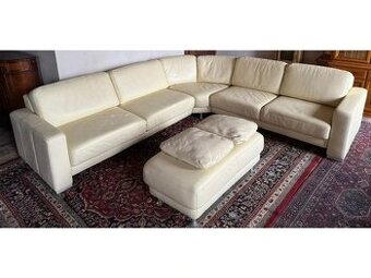 Luxusní moderní rohová kožená sedací souprava + taburet,3221