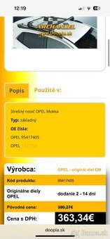 Strešny nosič opel mokka