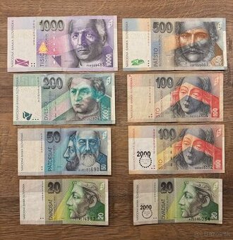 Slovenské bankovky koruny 20–1000 Sk, 8 ks – zberateľské