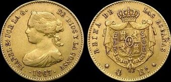 Isabela II. Španělská - 4 escudo 1867