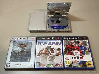 PlayStation 2 Slim Silver + 4 hry + gamepad + memory card