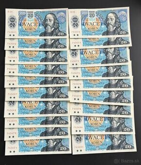 Bankovky SR 20Kčs 1988 Kolkované čísla po sebe UNC