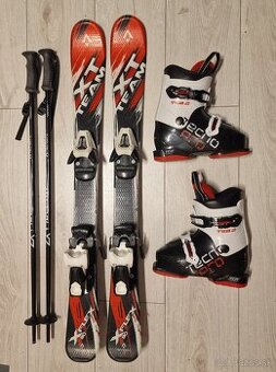 detské lyže 90cm + lyžiarky 190-195mm + palice Tecnopro 80cm