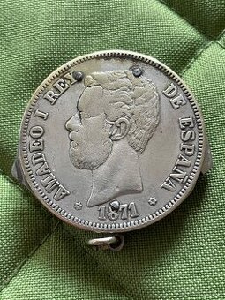 starožitny strieborný nožík 5 pesetas 1871