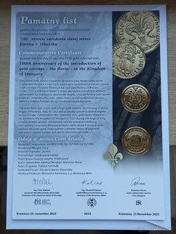 Pamätný list Zavedenie zlatej mince - dukátu v Uhorsku