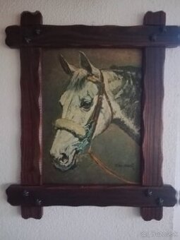 Hlava koně olej na desce SLEVA NA 1990