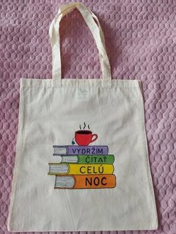 Maľovaná plátená taška Vydržím čítať celú noc
