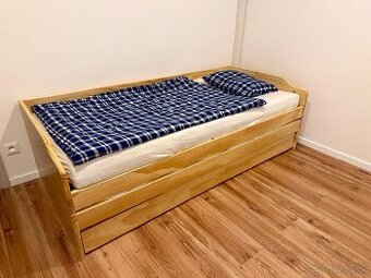 2x rozkladacia posteľ z masívu 90/180x200 s matracmi