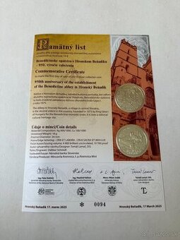 Predám pamätný list (Benediktínske opátstvo)