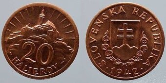 Kupim 20 halier 1942 Cu z obdobia Slovenskeho statu