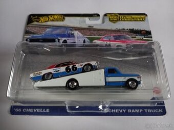 HOT WHEELS PREMIUM - TEAM TRANSPORT 66 CHEVELLE + CHEVY RAMP