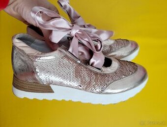 dámske ružové flitrové tenisky s mašľou