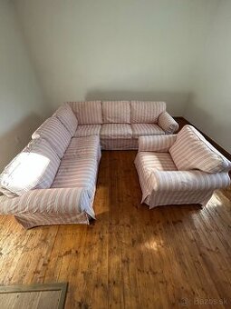 IKEA EKTORP rohová sedačka + kreslo, snímateľné poťahy