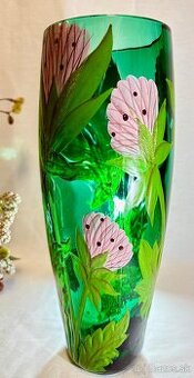 Secesna sklenená malovana vaza