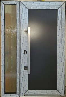 Plastové dvere 140x205cm, antracit/biela, 3sklo, madlo