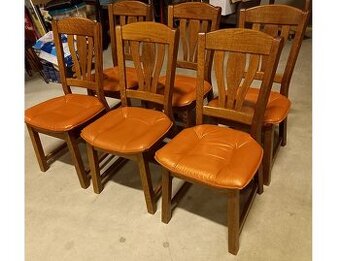 6x stolička dubová s koženými sedákmi top stav