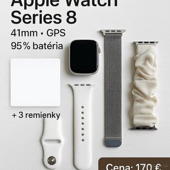Apple Watch Series 8 41mm GPS – 3 remienky – výborný stav