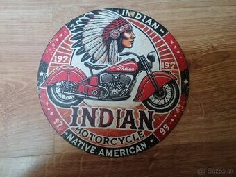 Plechová guľatá tabuľa Indian motorky