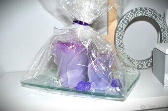 Fialová sviečková dekorácia 2 ks ružičky Hand made
