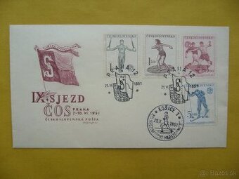 IX. sjezd ČOS Praha 1951 + nášivka Sokol USA